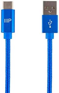 Monoprice USB 2.0 Type -C до Type -A Charge и Sync Најлон -плетенка кабел - 3 стапки - сино, брзо полнење, алуминиумски конектори, Syned Synced