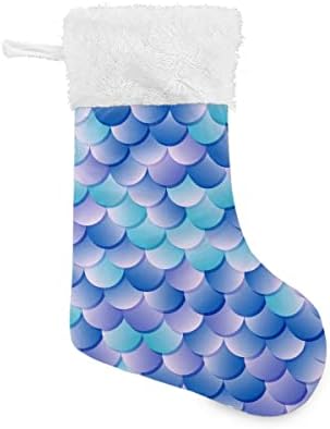 Божиќни чорапи виолетова сина боја сирена риба скала бела плишана манжетна Мерцеризирана кадифена семејна празник персонализиран голем