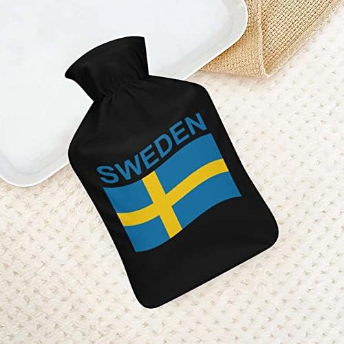 Знаме на Шведска печатено шише со топла вода со мека кадифен капаче за гумена торба за вбризгување на вода 1000 мл