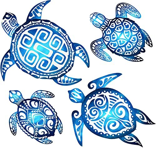 4 парчиња океански патувања wallидни знаци морски желка плажа тема дрвена плакета морска желка фарма куќа рустикална wallидна украси за домашен