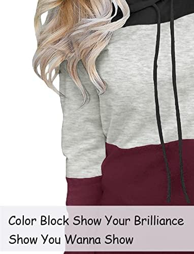TopStype женски пуловер со долг ракав есенски качулки во боја блок туники лабави случајни џемпери