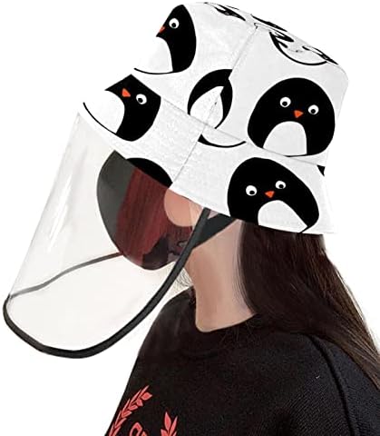 Заштитна капа за возрасни со штит за лице, рибарска капа Анти сонце капа, прекрасна животинска шема пингвини