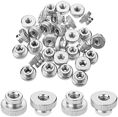 Mromax Knurled Thumbum Nuts M4 тркалезни копчиња со цинк позлатени директно цветна сребрена тон 30 парчиња