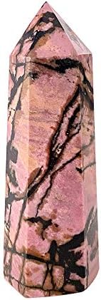Природна родонитна кула Кристал кварц заздравување на стапче од стапче од камена точка, издлабена врежана реики камена фигура медитација