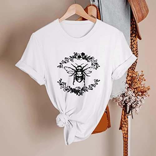 Обична маица врвни жени пролетни летни пчели печатени кратки ракави o врат маица врвни високи женски кошули