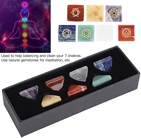 Чакра камења 7 парчиња, пирамиди Дизајн Природни 7 чакра кристални камења Реики лековити кристали со камења за подароци со врежани чакра