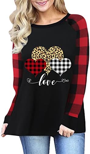 Fmchico женски пуловер маица за в Valentубените Ден на срцето, loveубов, printубов со долги ракави врвови блузи маица