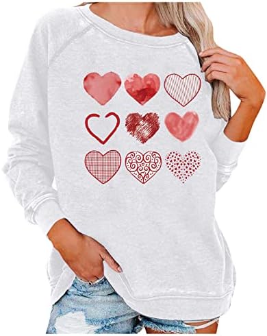 Женски симпатични loveубовни срцеви врвови на в Valentубените графички кошула Среќна кошули за Денот на вineубените Обични врвови на врвови