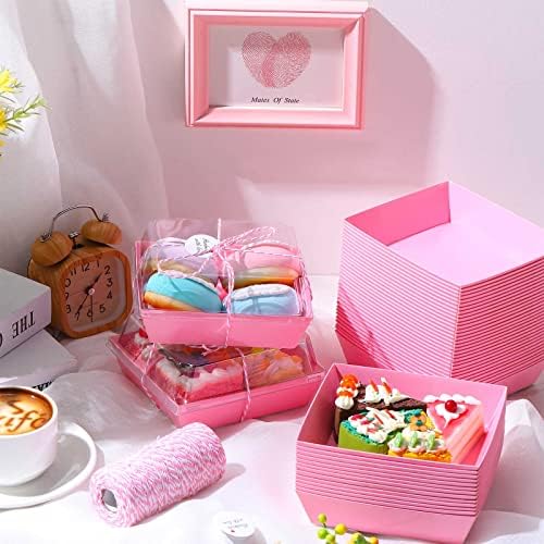 100 кутии со пакувања со чисти капаци 5.7x5.1x2.6 садови за храна за хартија за да одат розови кутии за торта, извадуваат розови кутии
