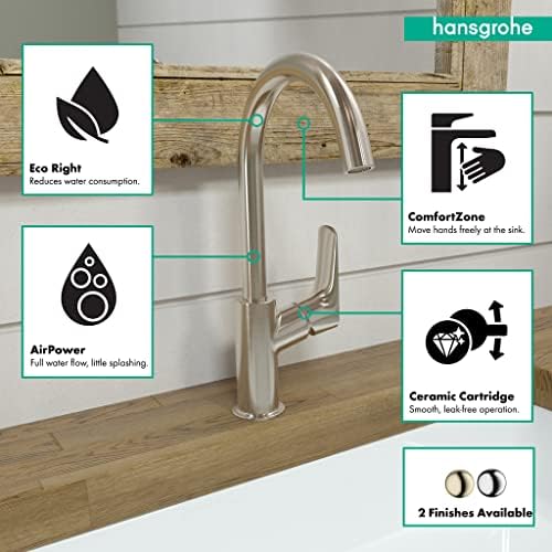 Hansgrohe Logis модерна заштеда на вода со низок проток 1 рачка 1 12-инчен висока тапа за мијалник за бања во четкан никел, 71130821