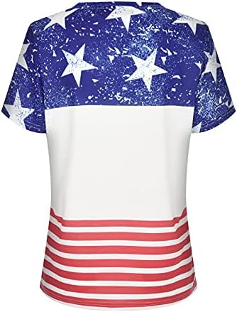 Womenенски ден на Денот на независноста, женски маички со кратки ракави со кратки ракави, тунични маички слатки starsвезди шарени знаме удобна