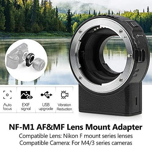 Xixian NF-M1 Auto Focus Lens Lens Mount Adapter Поддршка VR EXIF ​​пренесува компатибилно со леќи за монтирање на микро четири третини
