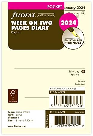 Филофакс џеб недела на две страници англиски 2024 дневник-памучен крем