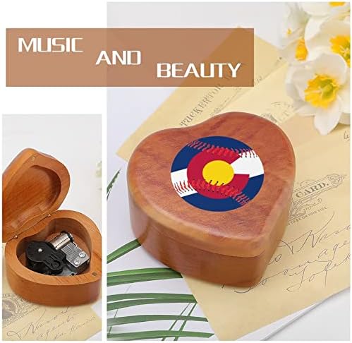 Колорадо знаме за бејзбол часовници музички кутија гроздобер дрвена музичка кутија во форма на срцеви кутии подароци украси