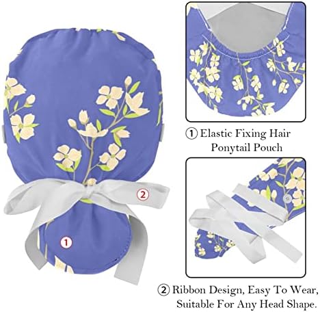 2 парчиња црвени лотос цвеќиња медицинска сестра за чистење жени долга коса, прилагодлива вратоврска череп капа, една големина на главата