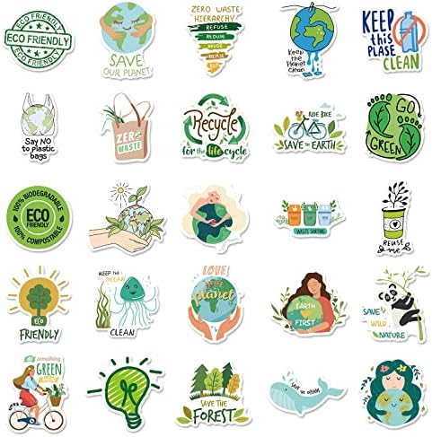 50 парчиња налепници на Земјата налепници за животна средина, винил водоотпорна природа Декларација за деца тинејџери екологистични