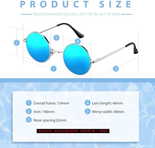 Ксухал 4 Пара Тркалезни Очила За Сонце Ретро Метални Поларизирани ОЧИЛА ЗА СОНЦЕ УВ Заштитен Круг Хипи Очила За Жени Мажи, 4 Стилови