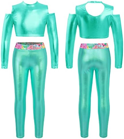 Loloda деца сјајни метални затегнати панталони девојки девојки атлетски нозе за нозе Хулахопки, дното на дното на танцовата облека за танцување