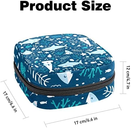 Сини ајкули шема за шема, санитарна торба за складирање на салфетки, торби за преносни периоди за тинејџерски девојки Период Мала торбичка