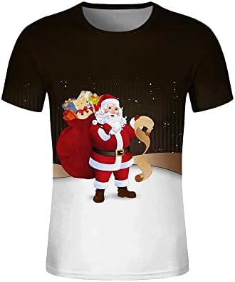 Мажите модни кратки ракави на екипаж Божиќни кошули Смешни 3Д подарок Дедо Мраз печати за печатење лабава лесна празнична забава за празници
