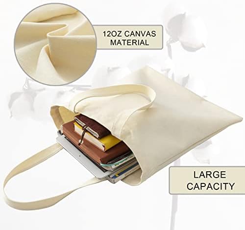 Yancorp Canvas Tote торба со внатрешни патенти џебни рачки 12oz за жени Симпатична естетска плажа тота торба за еднократна употреба
