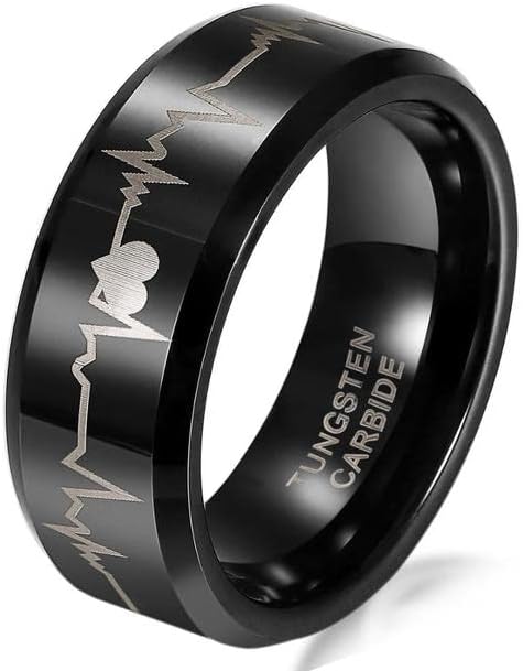 Votron 8mm црни карбидни прстени со чукање на срцето во облик на мажи со голема количина на свадбени бендови со големина 5-16-82530