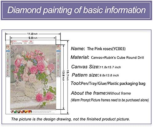 Fegaga 5d Diamond сликарство со розови розови цветни комплети за возрасни, DIY целосна вежба дијамантска уметност цветни комплети