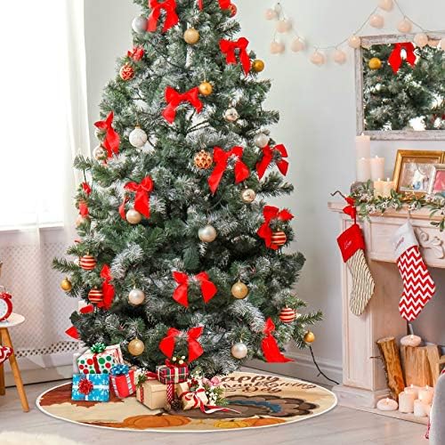 Декорација на здолниште на новогодишна елка, украс на мало мини дрво со здолниште 35,4 инчи со мисирка со тикви и капа аџија од