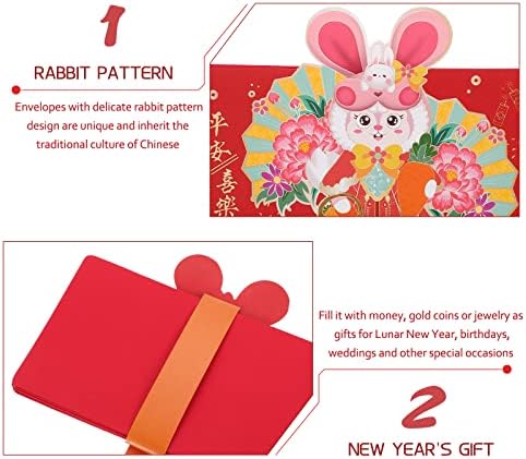 TENDYCOCO 4pcs Кинески Новогодишни Црвени Пликови Креативен Зајак Година Црвени Пакети Новогодишни Материјали
