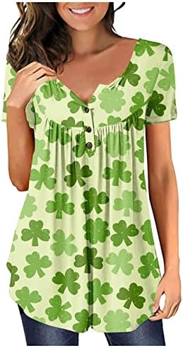 Сент Патрикс Ден Туника врвови за жени кратки ракави Смешни среќни маици Ирски Шамрок Графички маички модни обични врвови