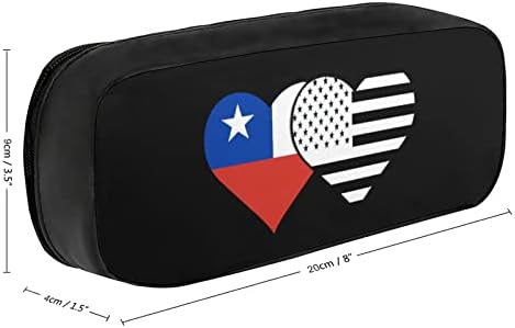 Chile and Black American Flag Flag Mencil Case PU кожен молив Пенки за пенкало со голем капацитет Пенка кутија со молив торбичка торба