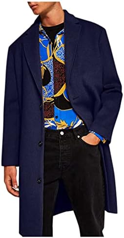 XXBR долг волнен палто за мажи, јакна со јака со една гради јака со средна должина, деловно деловно работење на тунични ровови со палто