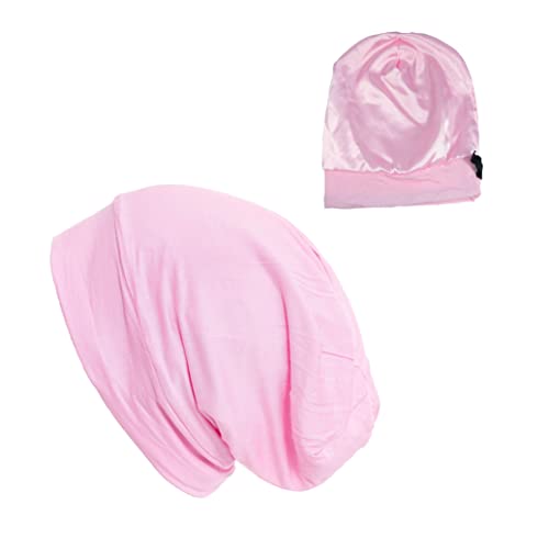 Guinequeen Silk Satin наредена капа на капа за спиење за кадрава коса и плетенки заштита останете цела ноќ спиење beanie со прилагодлива
