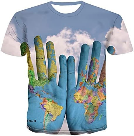 Менси кошули модни животни графични печатени бои со кратки ракави со кратки ракави, ладни удобни лесни врвови