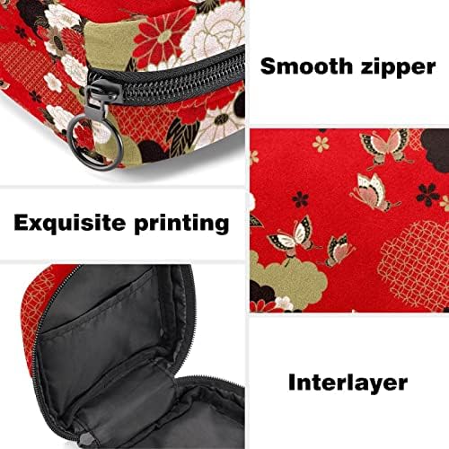 Период торба, санитарна торба за складирање на салфетка, држач за подлога за период, торбичка за шминка, црвена цвет пеперутка