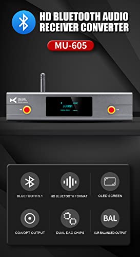 Линсул XDUOO MU-605 HD Bluetooth 5.1 Двојна ES9018K2M Dac Аудио Приемник Конвертор СО RCA/XLR Излези, OLED Дисплеј Поддршка SBC, AAC, aptX, aptX_LL,