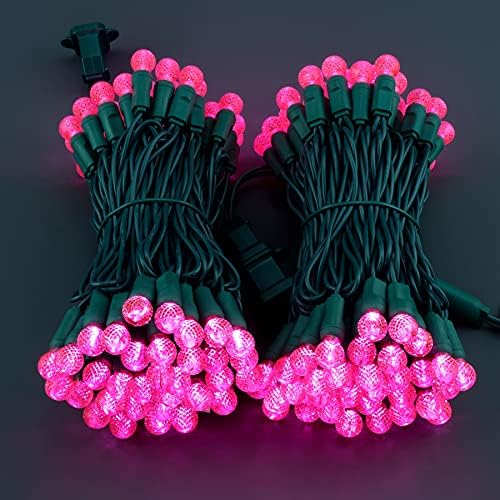 Yuletime розово едно парче G12 LED божиќни светла, вкупно 48 стапки 140 брои 2 нишки 24ft 70ct водоотпорна светлина од малина жица