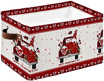 Кошар за складирање в Valentубени рози на канта за складирање на камиони со рачки, loveубов срце на бело и карирано склопување на организаторски