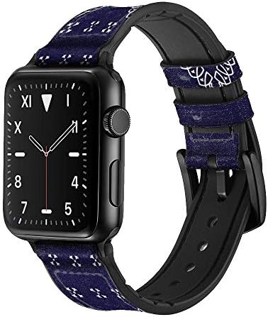 CA0670 NAVY BLAIN BANDANA COMPARE LEATHER & SILICONE SMART WATCH BAND лента за Apple Watch IWATCH Големина 38mm/40mm/41mm