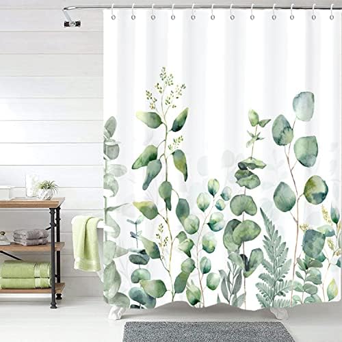 Gkleasg еукалиптус туш завеса, мудрец зелен лист цветни растенија ботанични ботани гранки машина за печење водоотпорна ткаенина