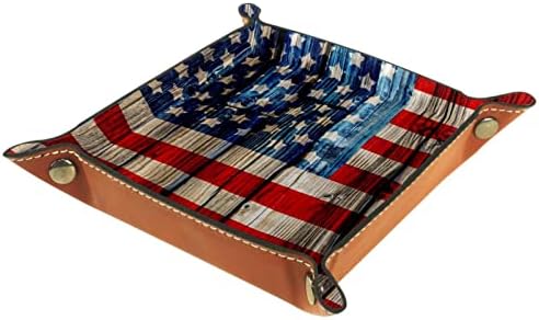 Кутии за Складирање такаменг Мало, Старо Насликано Американско Знаме На Темна Дрвена Ограда, Кожен Камериер За Складирање На Работната
