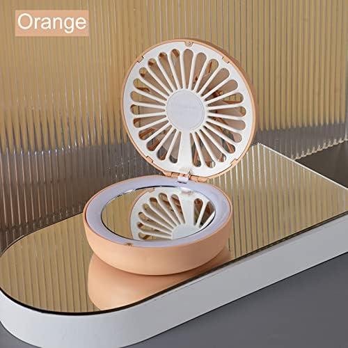 Hxiaohui Преклопен Огледало ЗА Убавина LED Пополнете Светло Мал Вентилатор Два-Во-Едно Мини USB Полнење Пренослив Нем Без Четки Погоден За