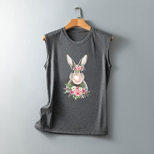 Велигденска кошула за жени Симпатична зајачка печатење елек пуловер моден цврст резервоар врвот тинејџерски девојки маички без ракави