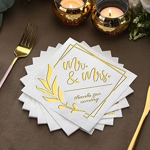 300 парчиња салфетки за венчавки Г -ѓа и г -ѓа Фолија за пијалоци Десерт салфетки за еднократна употреба хартија за коктел салфетки за свадбени