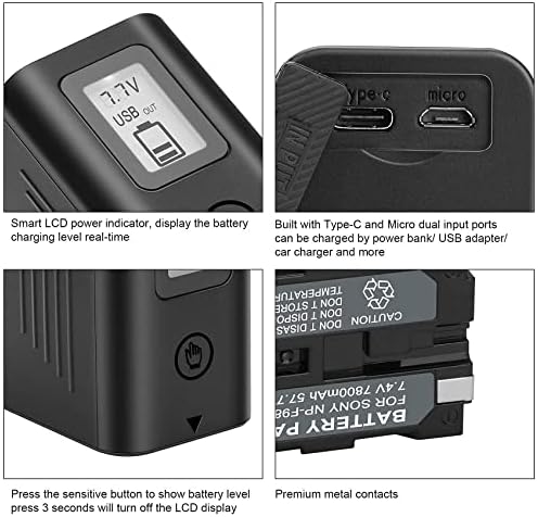 JYJZPB 2 пакет NP-F970 Заменете ја батеријата за Sony NP-F970 NP-F960 NP-F950 NP-F930 NP-F550 NP-F530 NP-F570 Батерија и Sony Handycams,