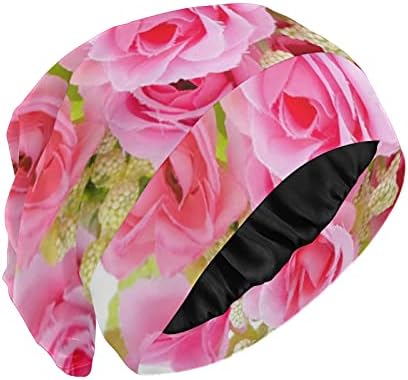 Семено работно капаче за спиење капа за капаци розови цветни цвеќиња за жени за коса, облечена во глава на коса, ноќно обвивка