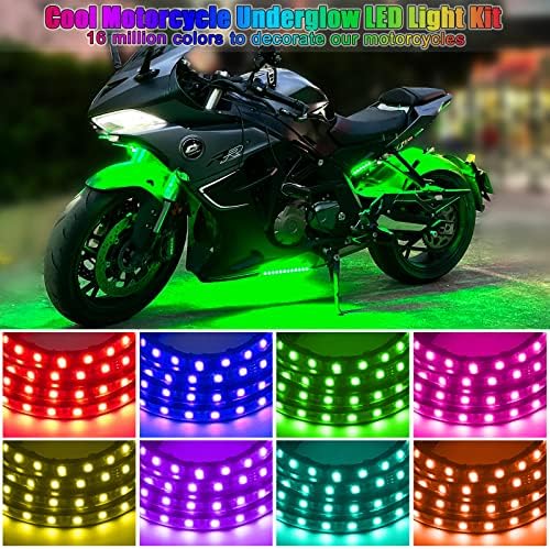 FCPVHoy Моторцикл LED светлосен комплет, велосипед под светла, комплети за мотоцикли во боја на мотоцикли, моторцикл LED светлосен комплет со контрола
