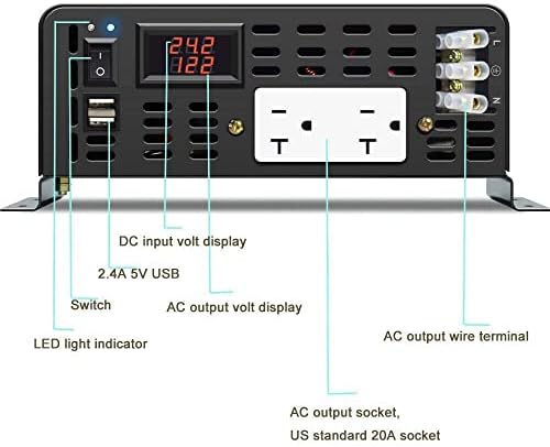 WZRELB чист синусен бран за напојување со моќност 4000watts 24VDC до 120VAC 8000W Врвни двојни наизменична струја 2 × 2,4А УСБ порта