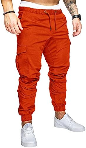 Hdzww chinos цврсто со џебови панталони машки еластични половини атлетски долги пакувања лета залепени еластични гаранции