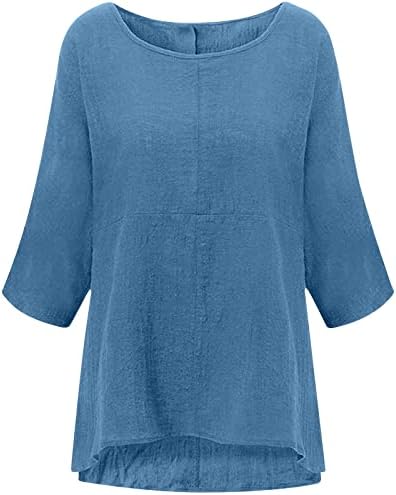 Постелнини врвови за жени летни обични кошули 3/4 ракав плус големина памучна туника лабава вклопена три четвртина маички за ракави